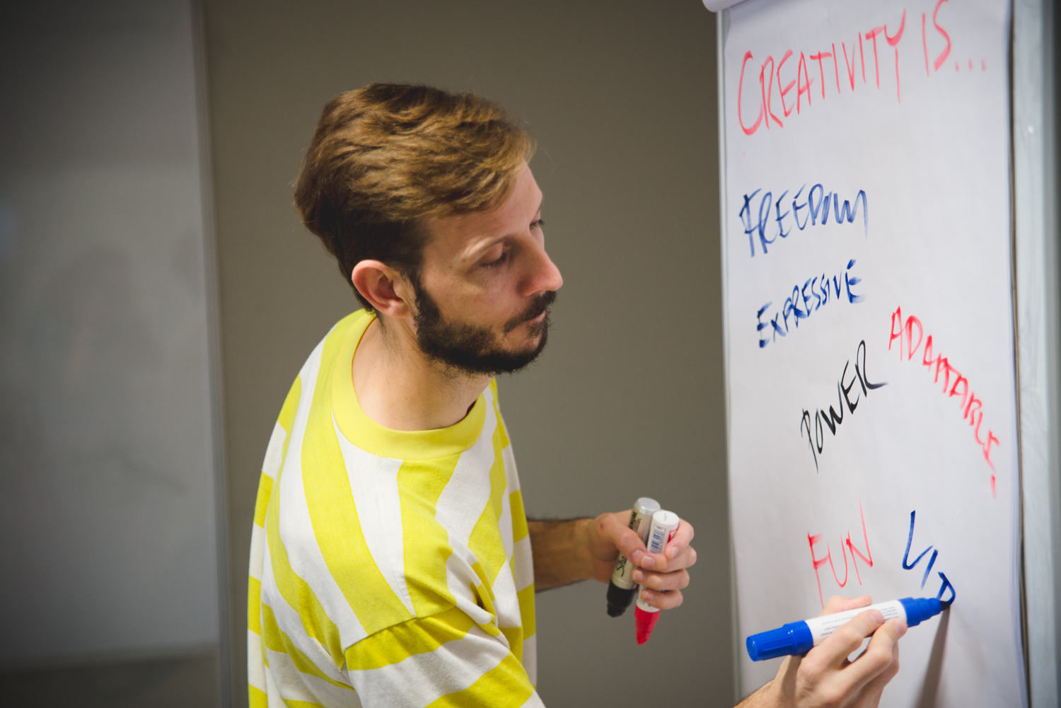 Mijo creating ideas on a whiteboard